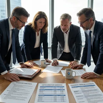 Consultants reviewing acquisition financing documents