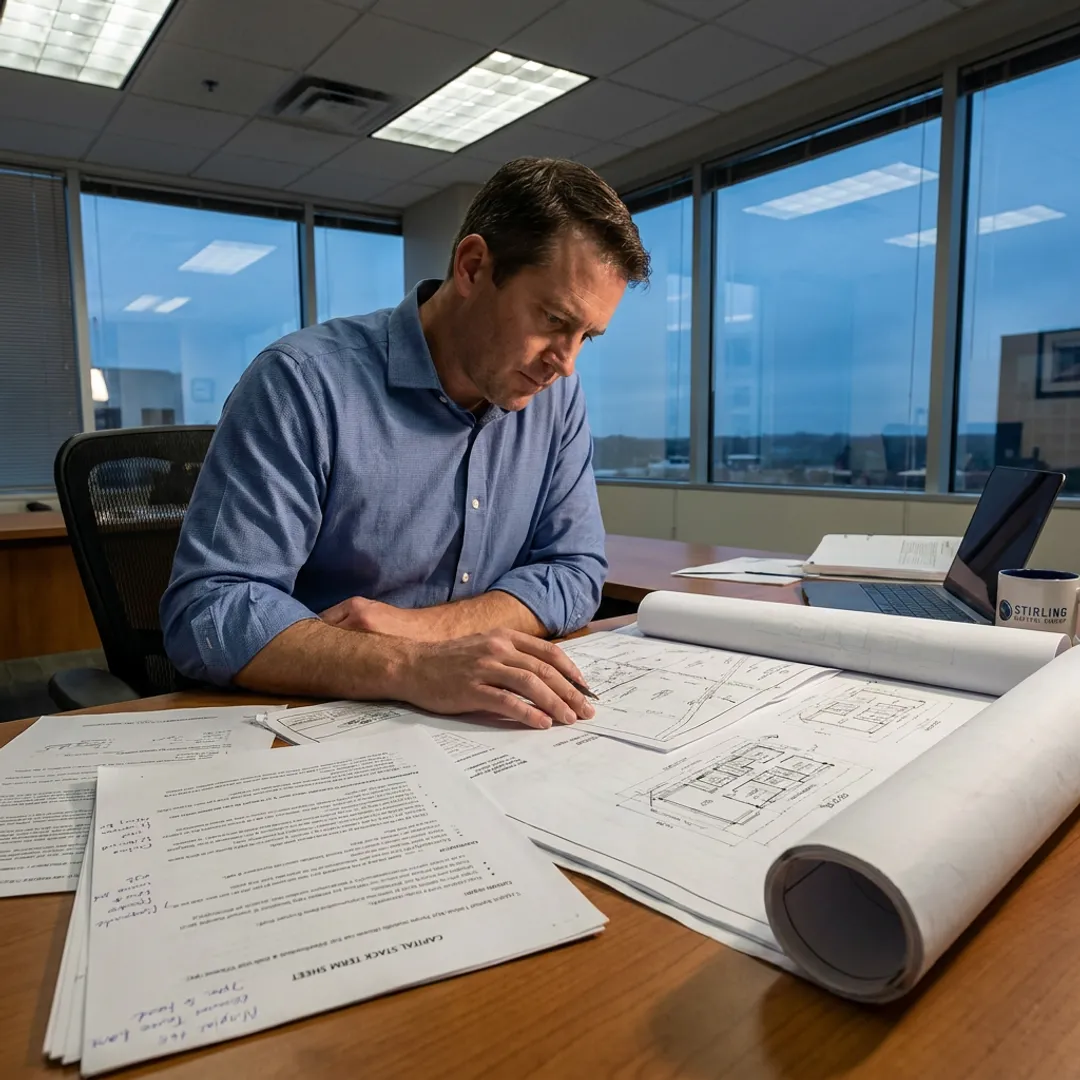 Finance consultant reviewing land development plans