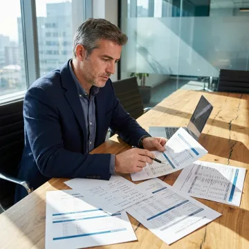 Commercial finance consultant reviewing loan documents