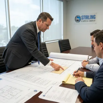 Finance consultant reviewing land loan plans with developers