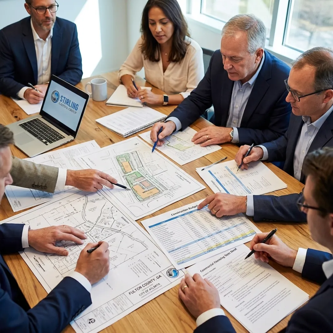 Commercial developers reviewing land financing plans