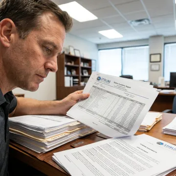 Finance consultant reviewing dealership inventory funding documents