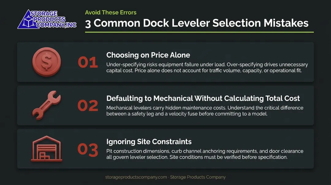 Three common dock leveler selection mistakes and how to avoid them infographic