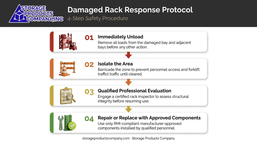 4-step damaged pallet rack protocol from unload to return to service