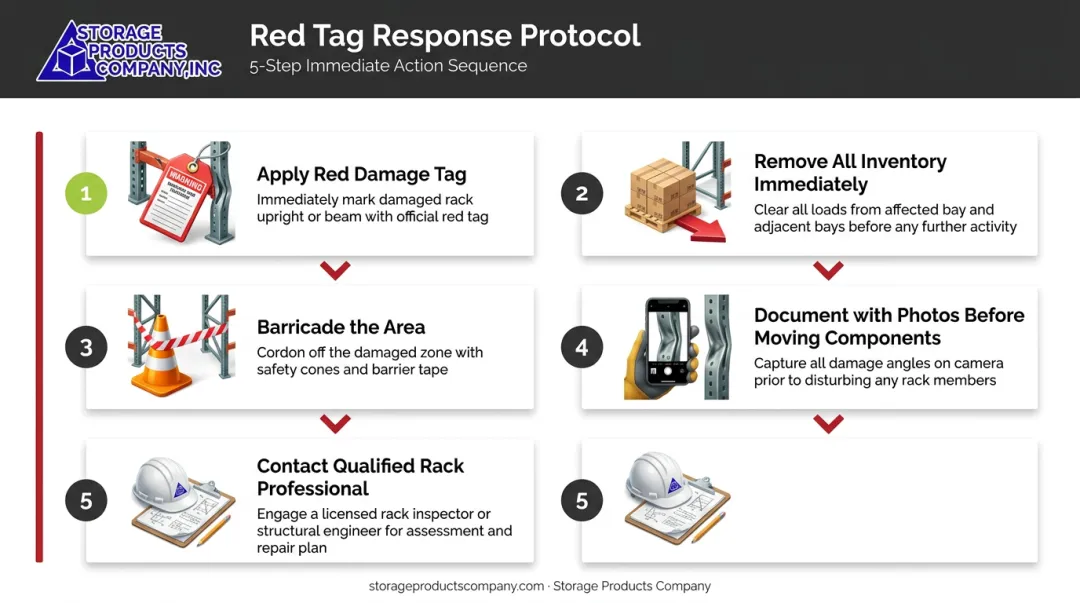 5-step red tag unload report pallet rack damage response protocol