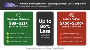Mezzanine cost per square foot versus building addition cost comparison infographic