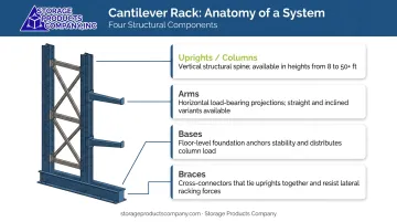 Four key structural components of cantilever racking system anatomy diagram