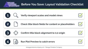 4-step AutoCAD layout validation checklist before saving as template file