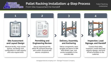 Four-step pallet racking installation process from site assessment to final handoff