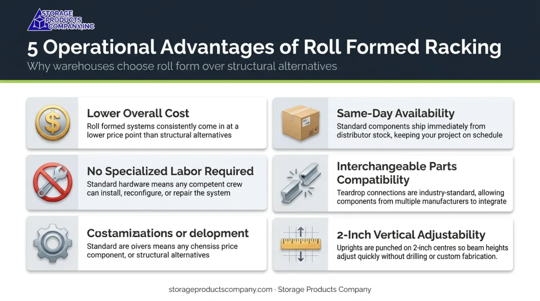 Five key operational advantages of roll formed pallet racking systems visual summary