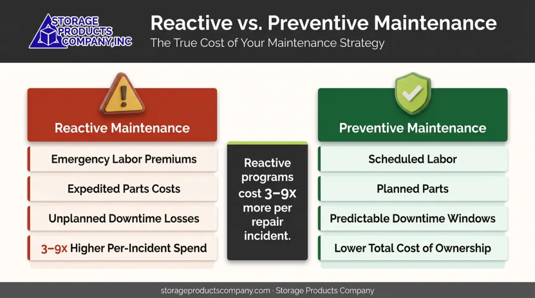 Reactive versus preventive maintenance cost comparison with 3x to 9x repair multiplier