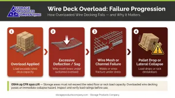 Wire deck overload failure sequence from deflection sag to structural collapse hazard