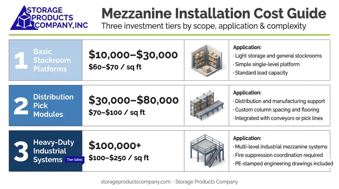 Mezzanine cost tiers entry mid-range and premium price ranges comparison