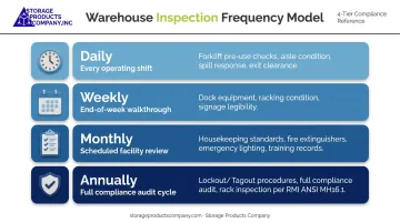 Four-tier warehouse safety inspection frequency model daily to annual schedule