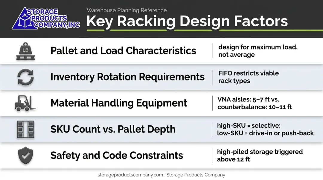 Five critical warehouse racking design factors from load characteristics to safety codes