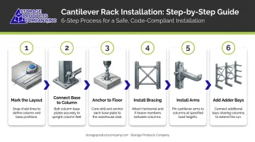 6-step cantilever rack installation process flow from layout to adder bays
