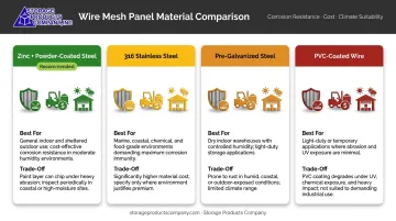 Wire mesh railing panel material comparison chart with trade-offs and best uses
