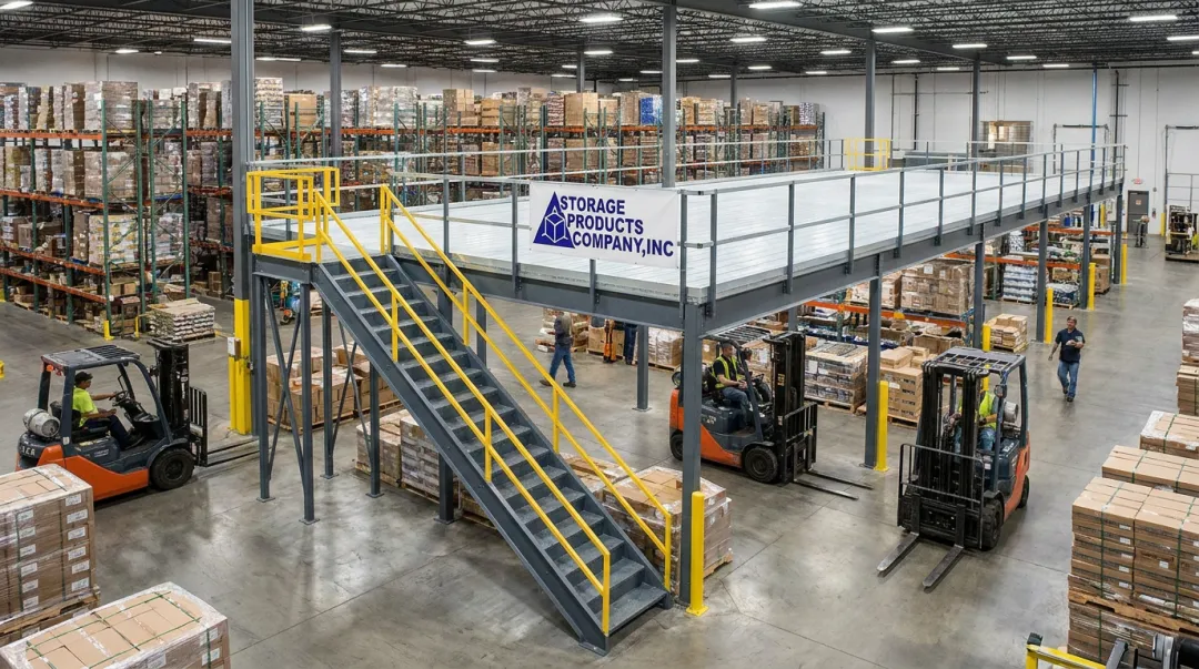 Storage Products Company mezzanine installation in warehouse distribution center facility