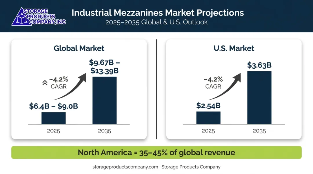 Industrial mezzanines market growth forecast 2025 to 2035 U.S. and global projections
