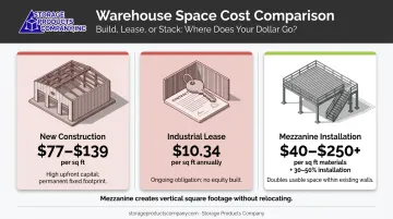 Mezzanine installation cost versus new construction and industrial lease cost comparison