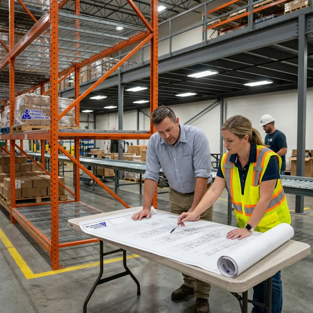 Warehouse team reviewing AS/RS layout plans