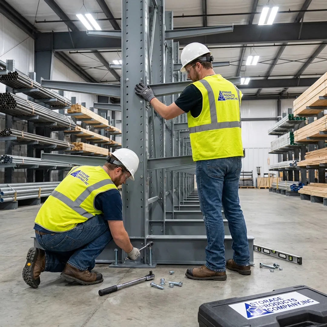 Cantilever rack repair process in a warehouse aisle