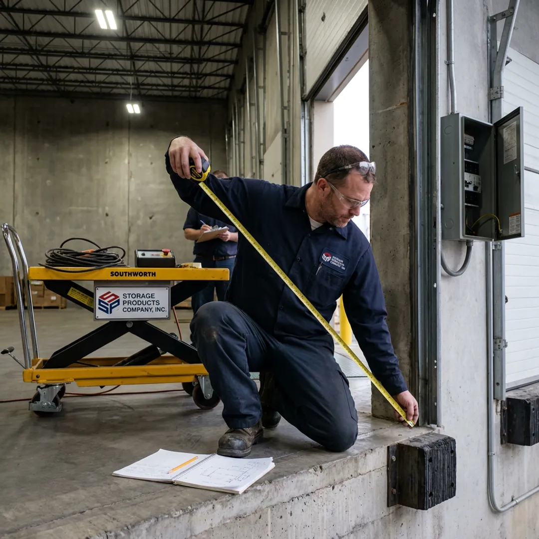 Technician measuring a dock door opening