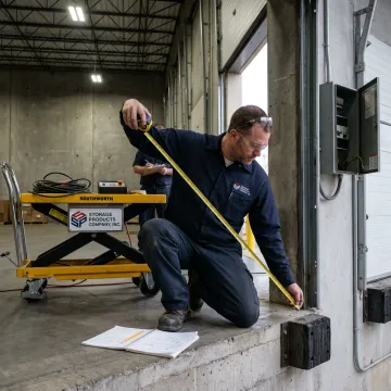 Technician measuring a dock door opening