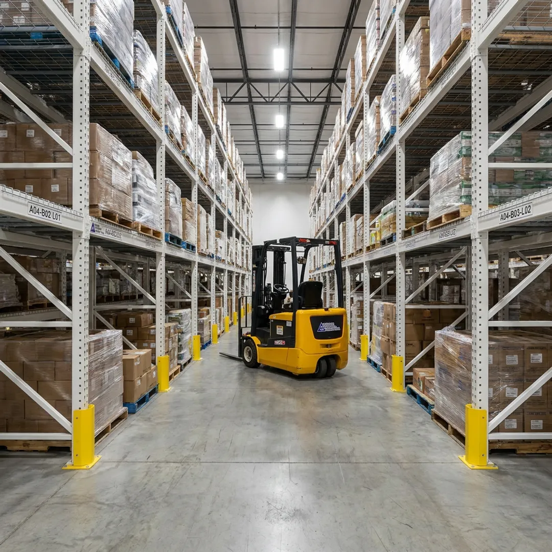 Efficient warehouse storage layout with pallet racking