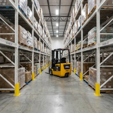 Efficient warehouse storage layout with pallet racking