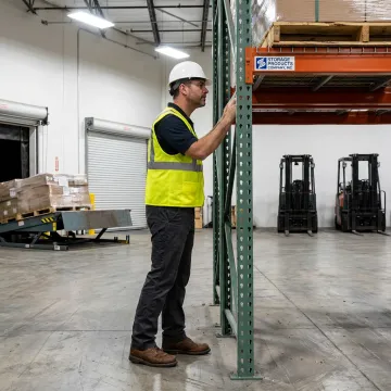 Technician inspecting warehouse equipment in Florida