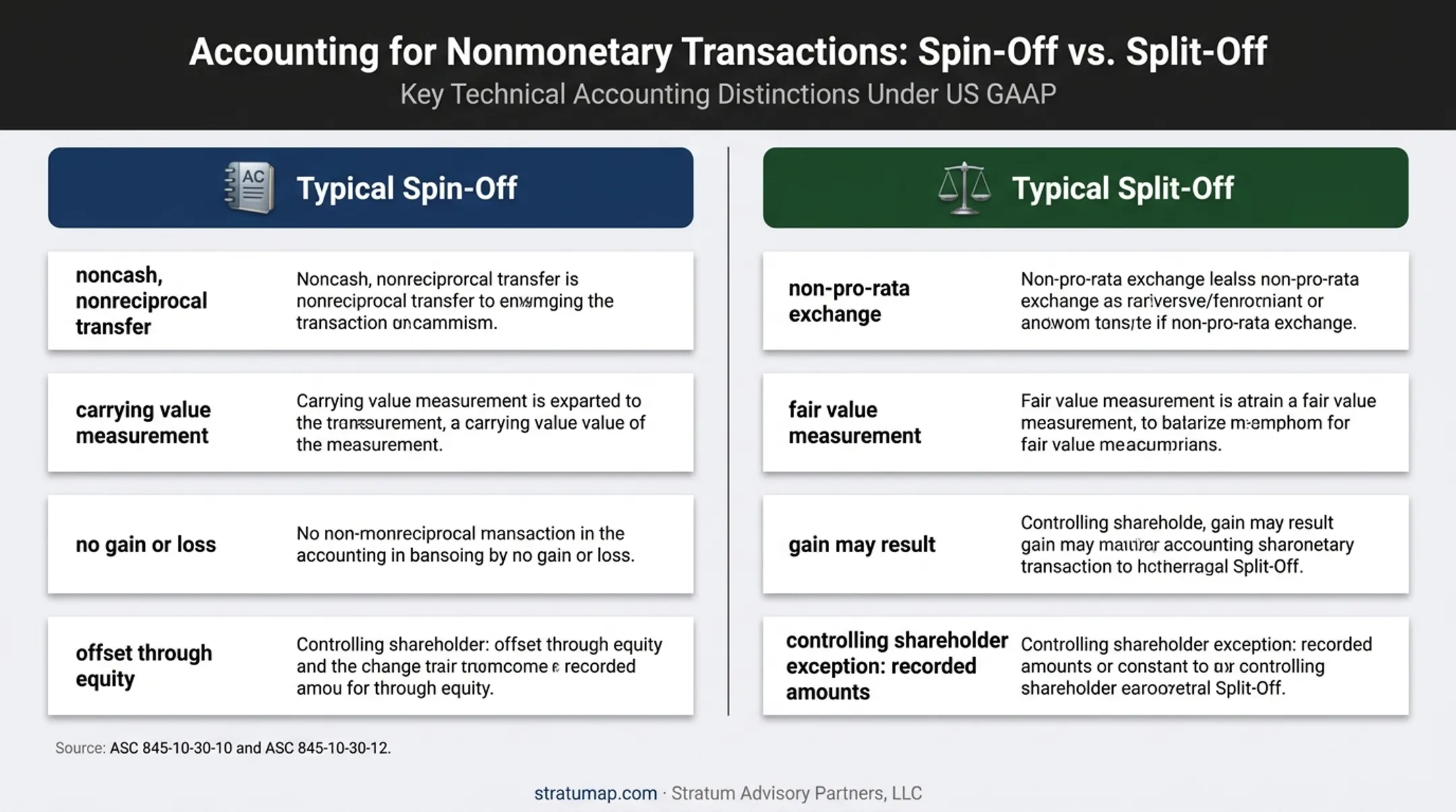 US GAAP spin-off versus split-off measurement accounting comparison