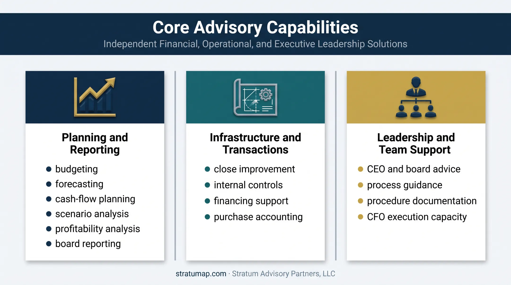 Fractional CFO capabilities across strategy operations and leadership