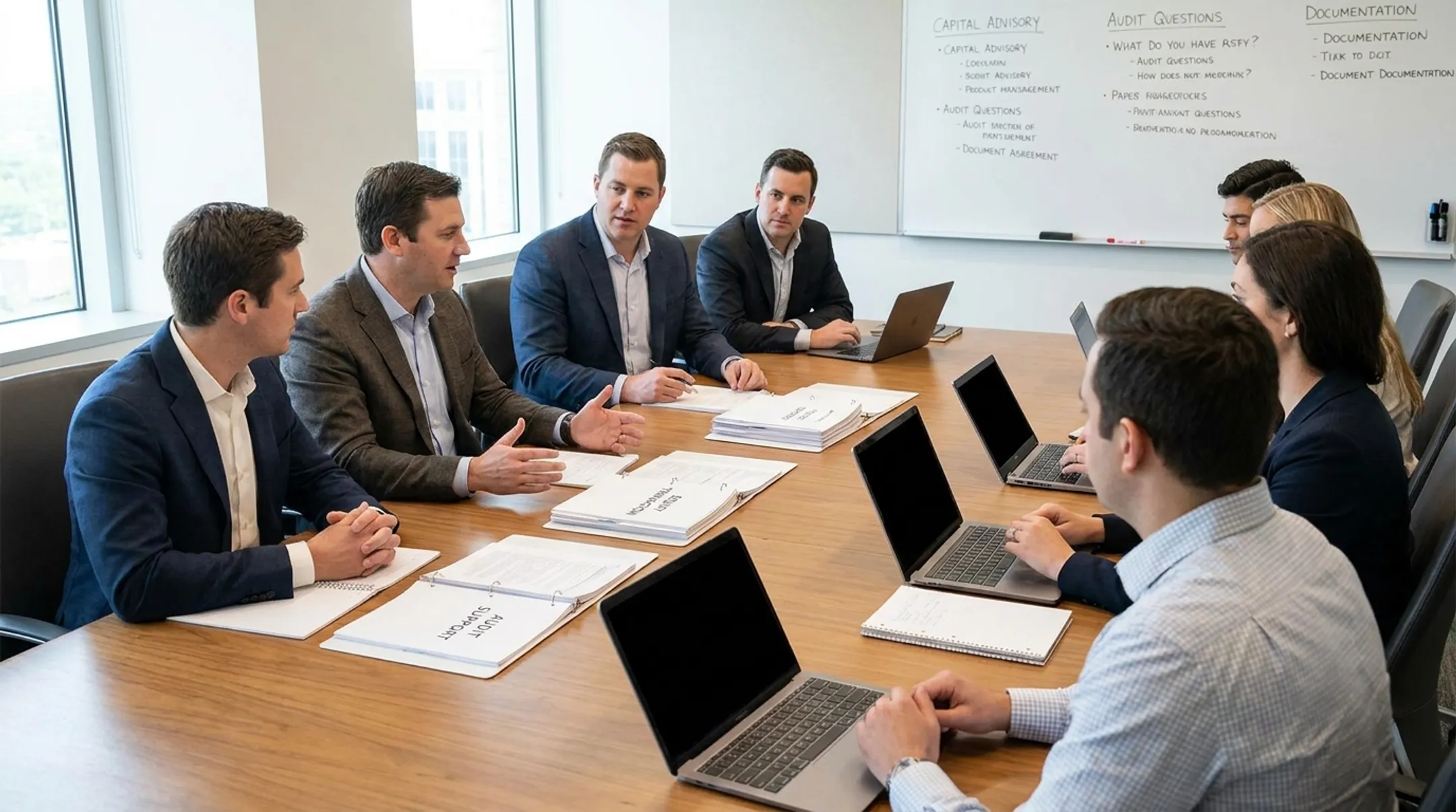 Technical accounting advisors reviewing equity transaction documentation