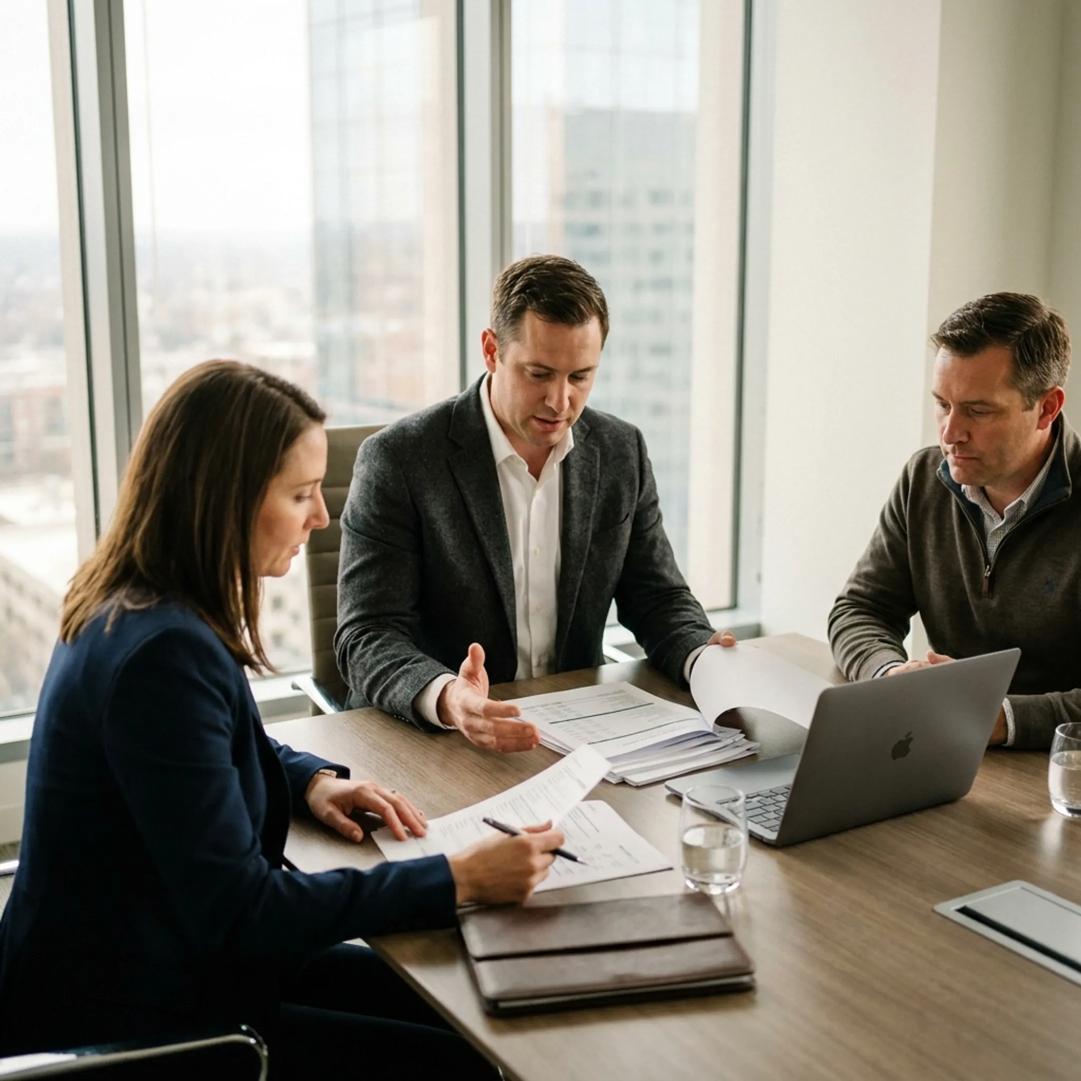 Advisor helping startup leaders review financial statements