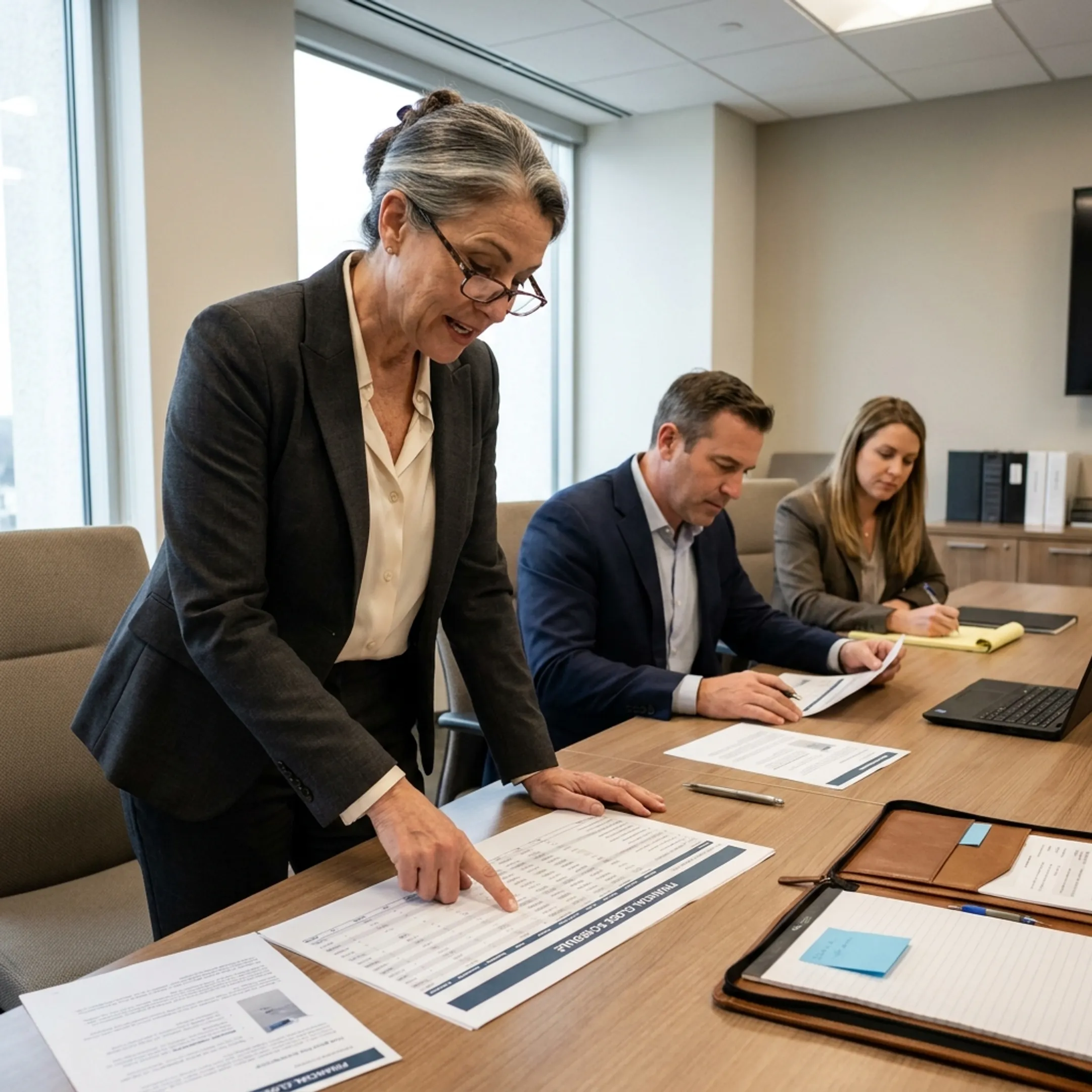 Interim CAO reviewing financial reports with an executive finance team