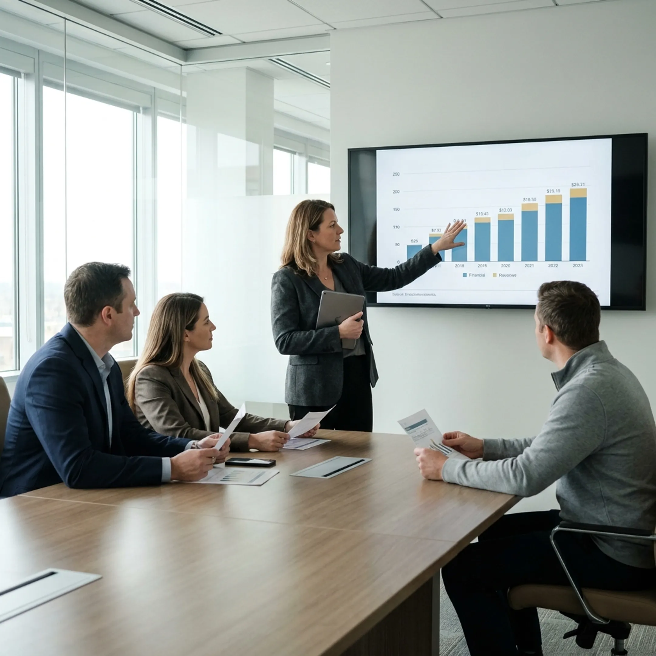 Advisor presenting cannabis financial strategy to business leadership