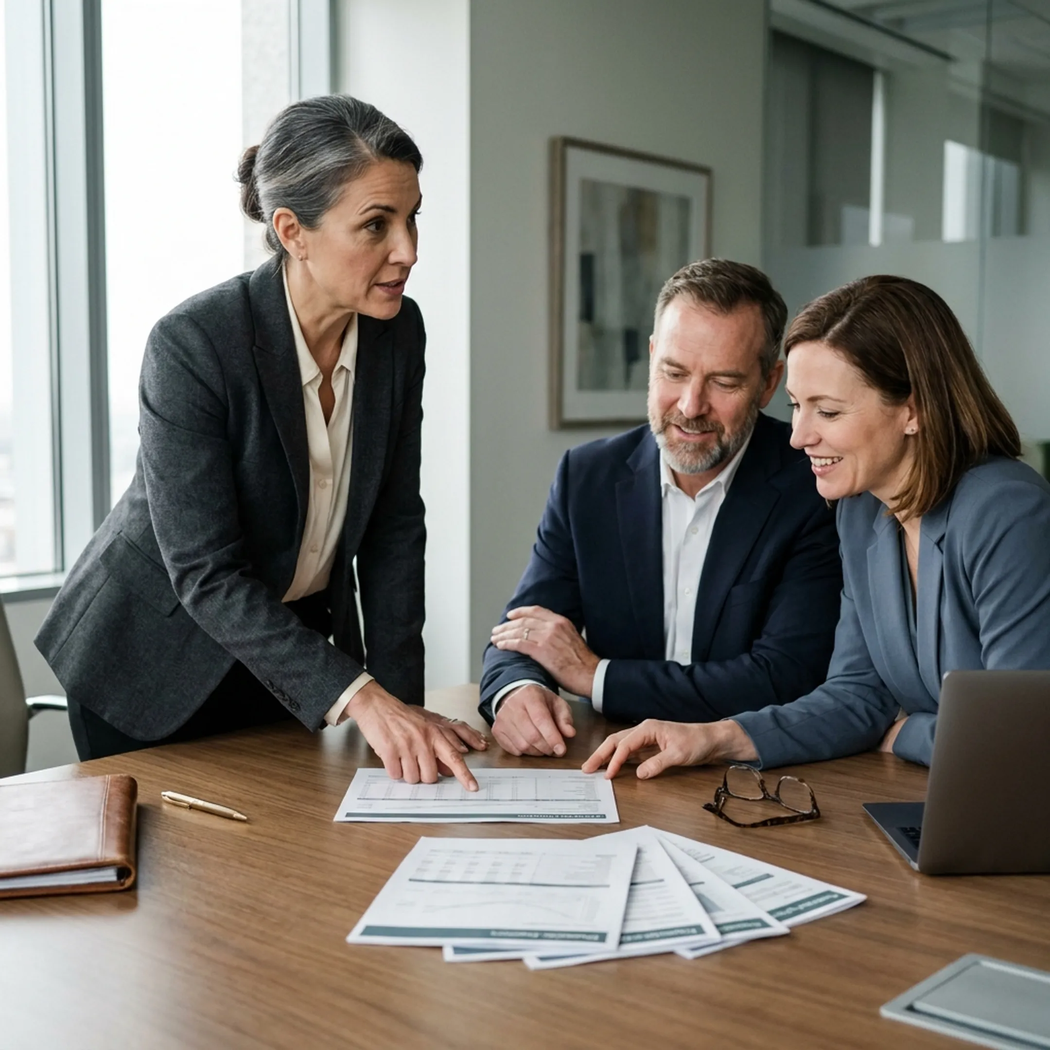 Fractional CFO reviewing startup financial reports with an executive team