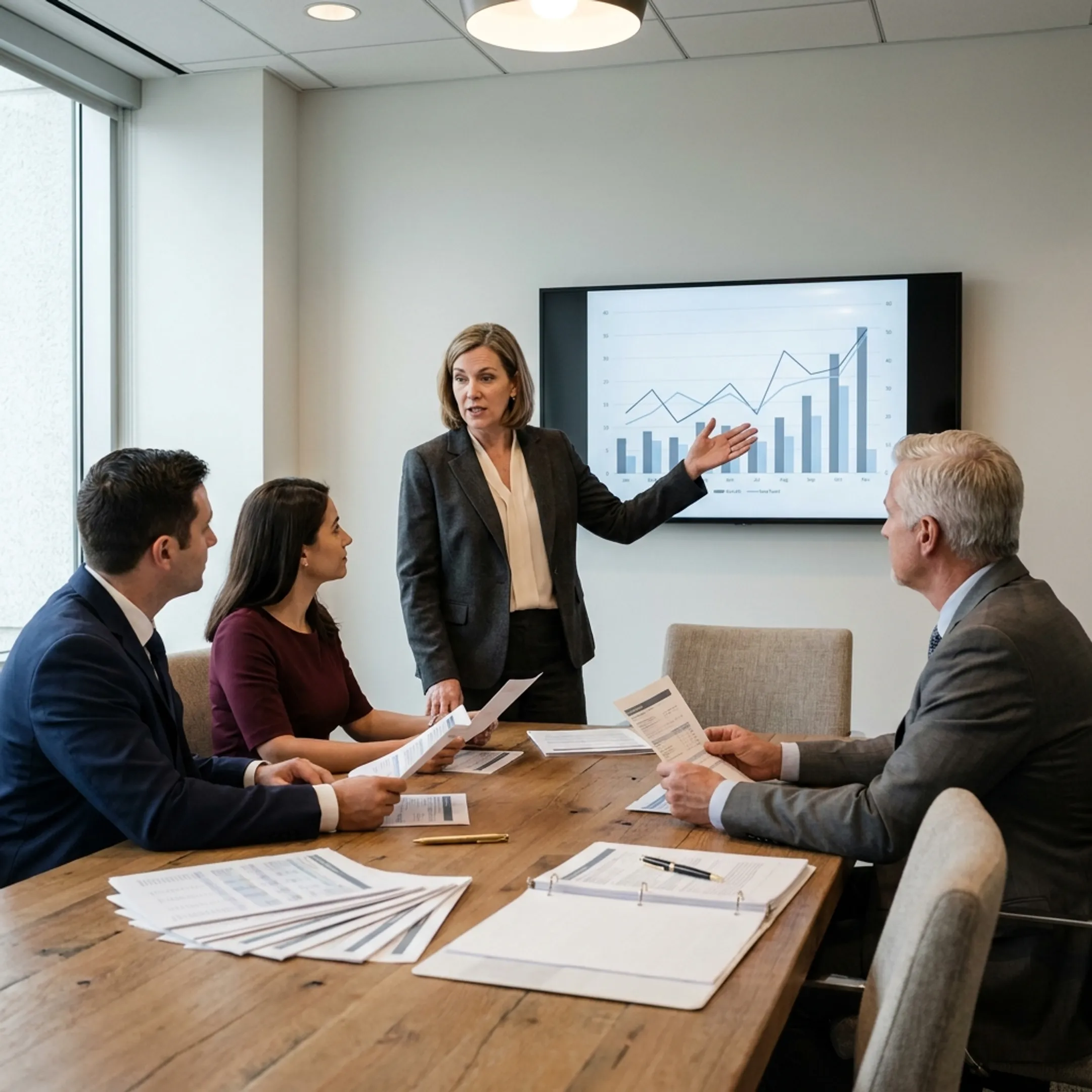 Accounting adviser presenting financial analysis to company executives