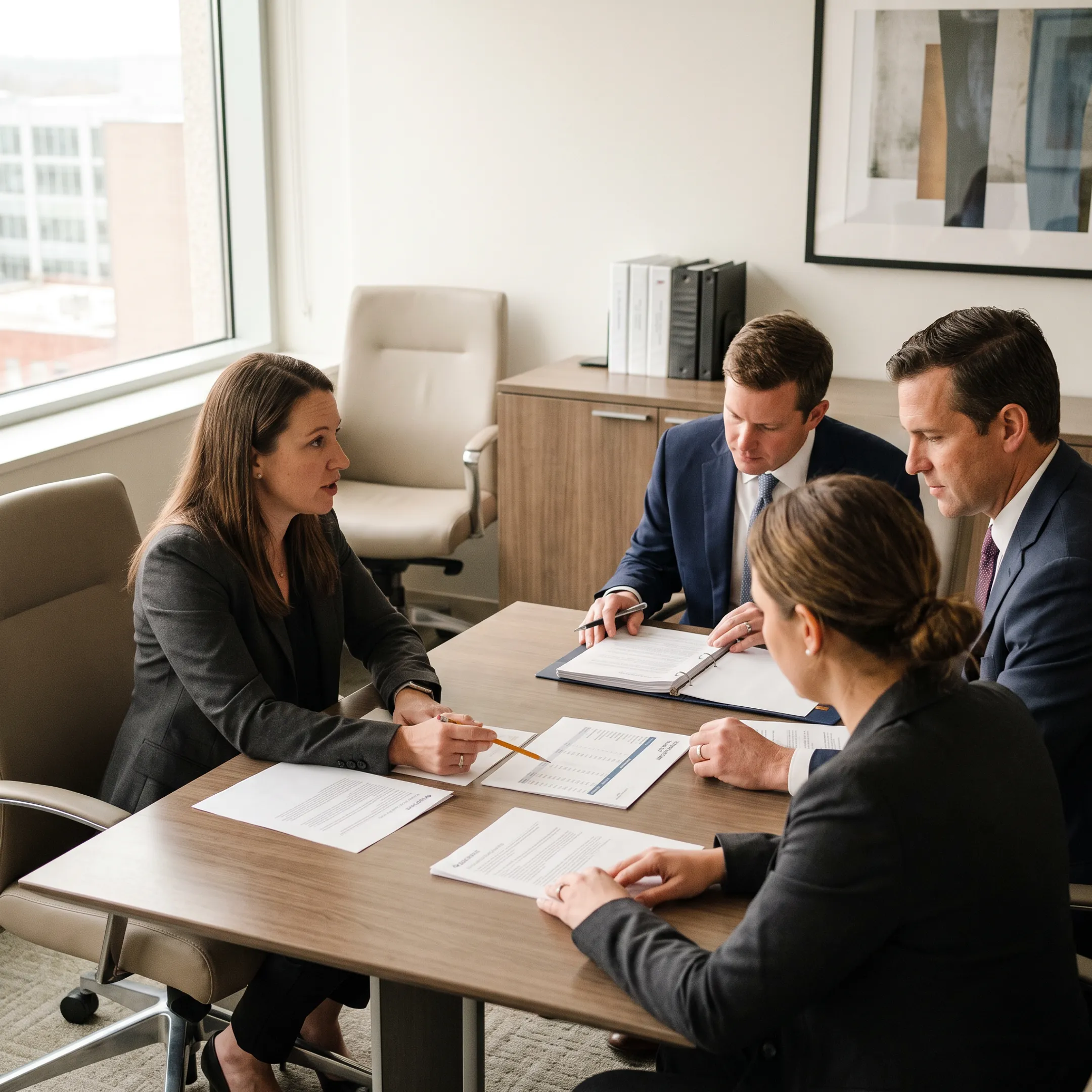 Financial accounting advisers reviewing reports with business leaders in a Cleveland office