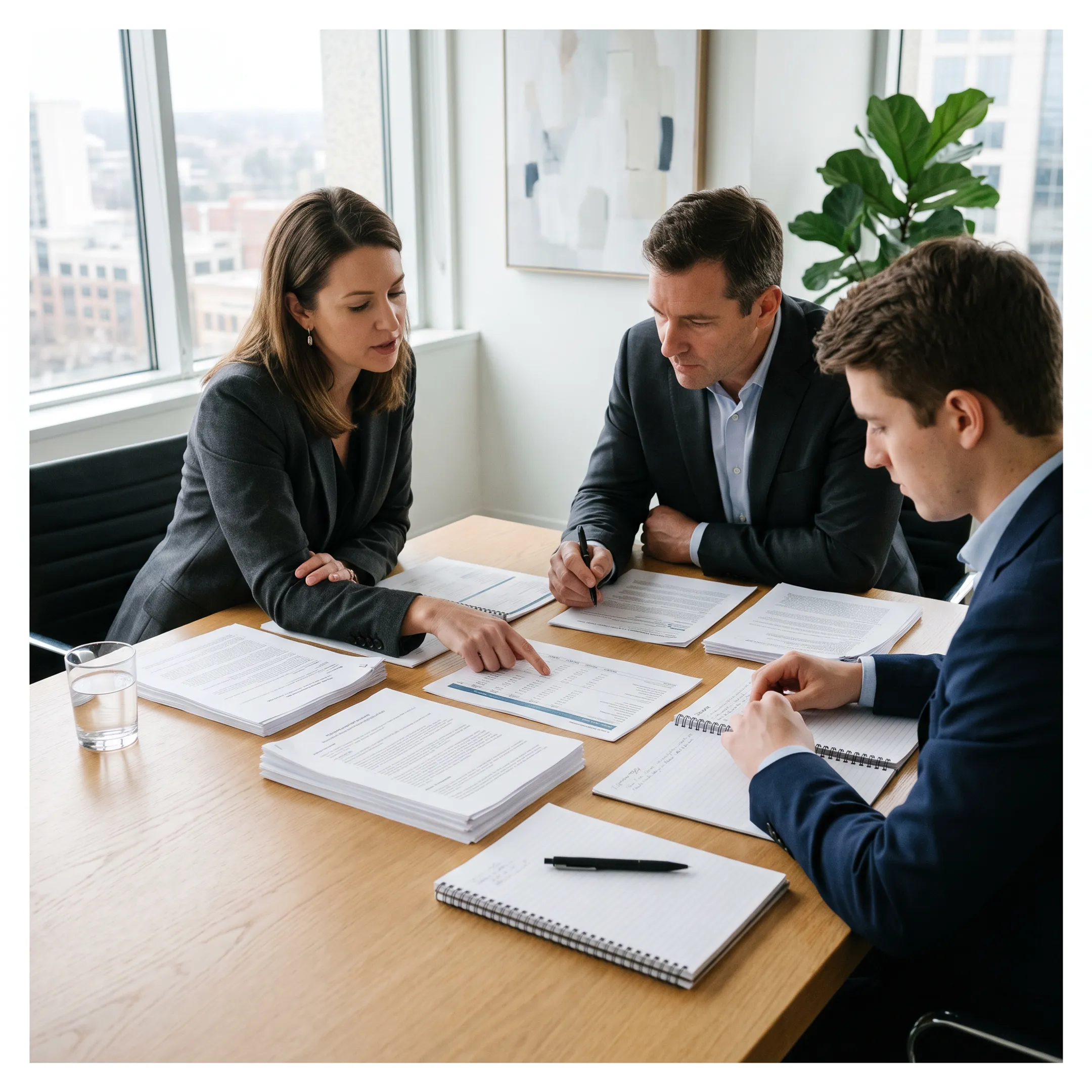 Finance professionals reviewing internal controls and financial reporting documents