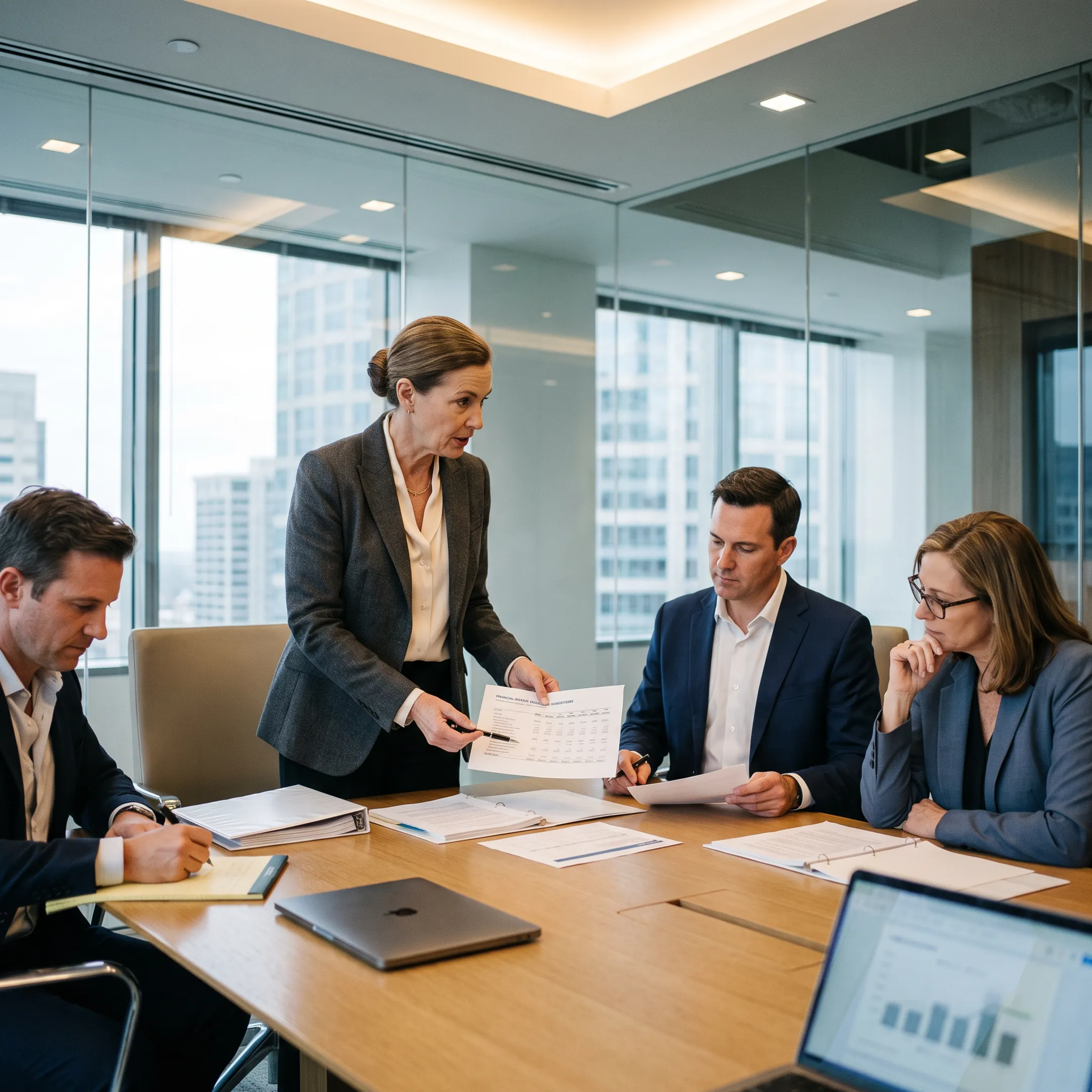 Consultant explaining SEC reporting analysis to finance leadership