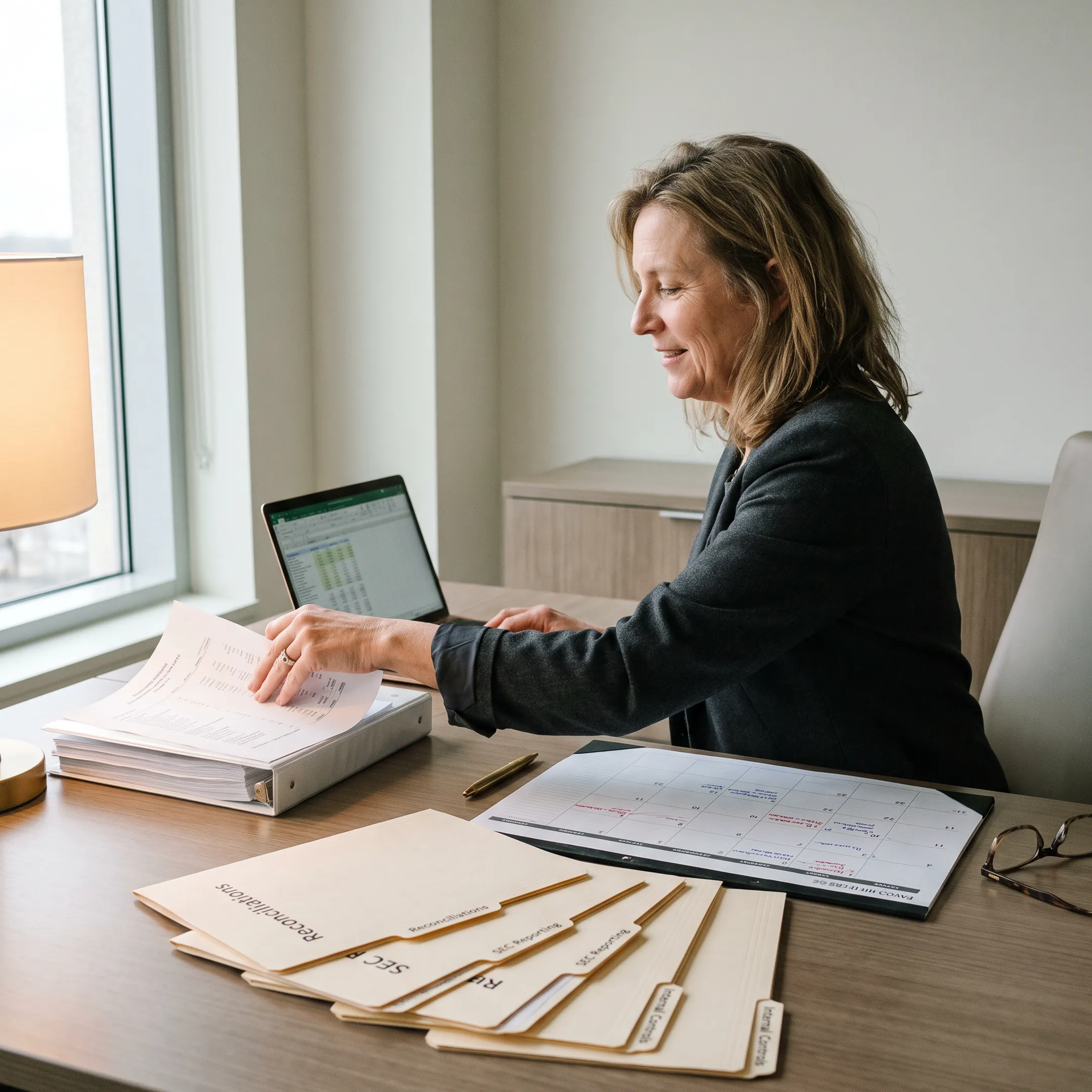 Interim controller organizing financial close and reporting documents