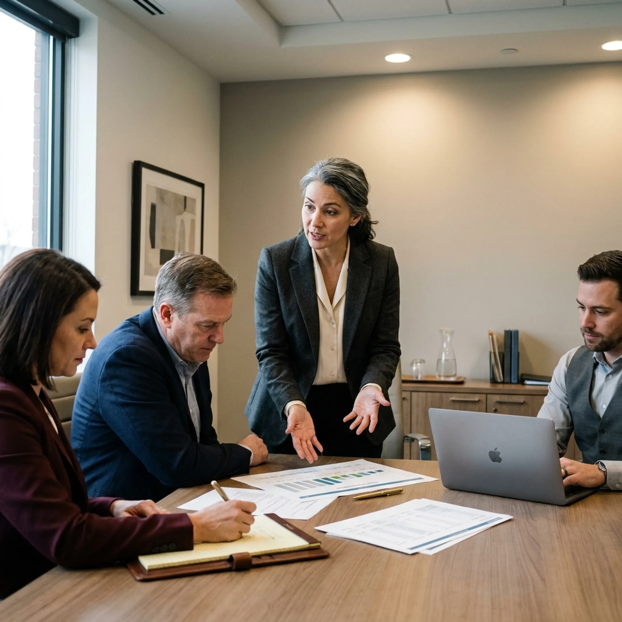 CFO advisor discussing financial strategy with business executives