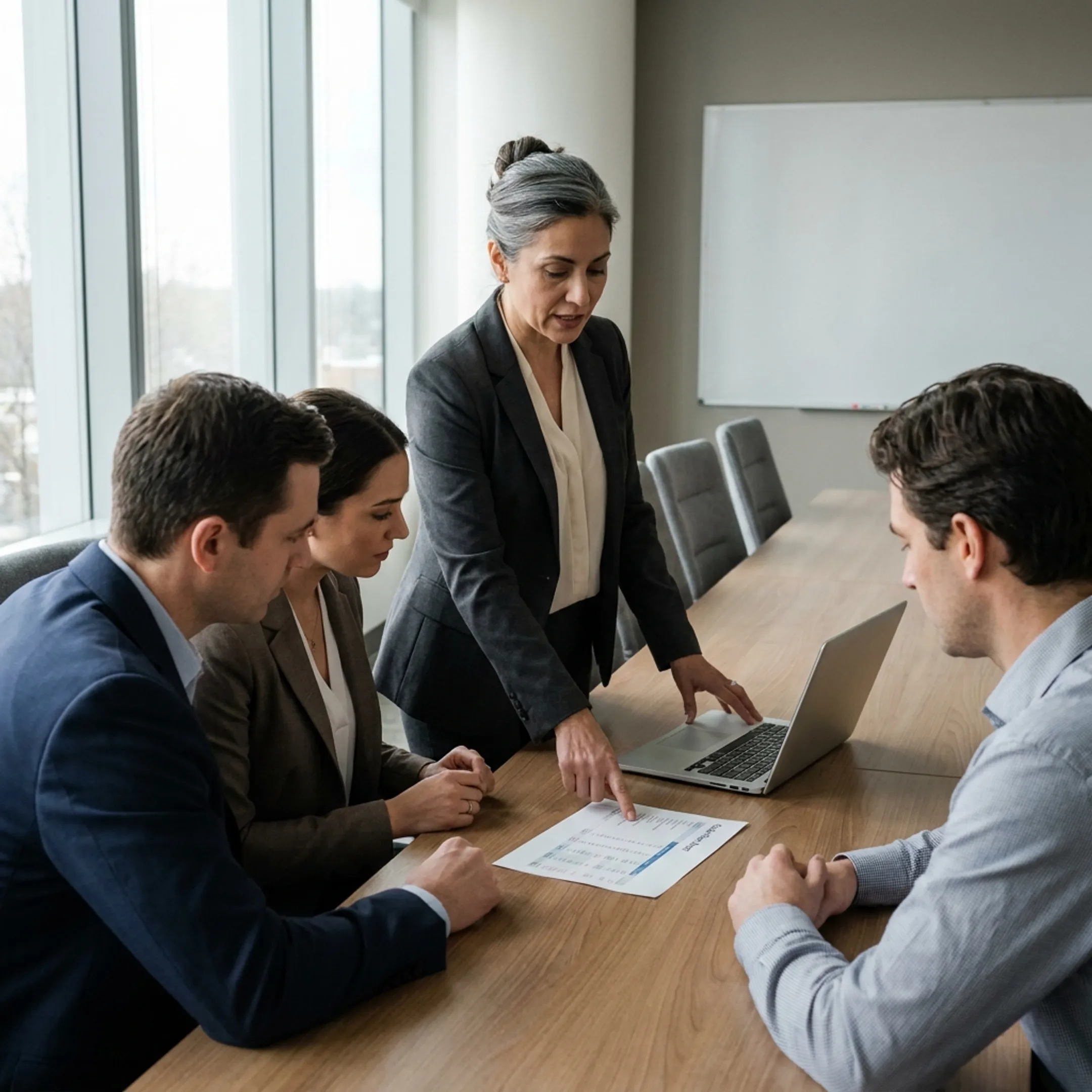 Outsourced CFO adviser discussing financial performance with business executives