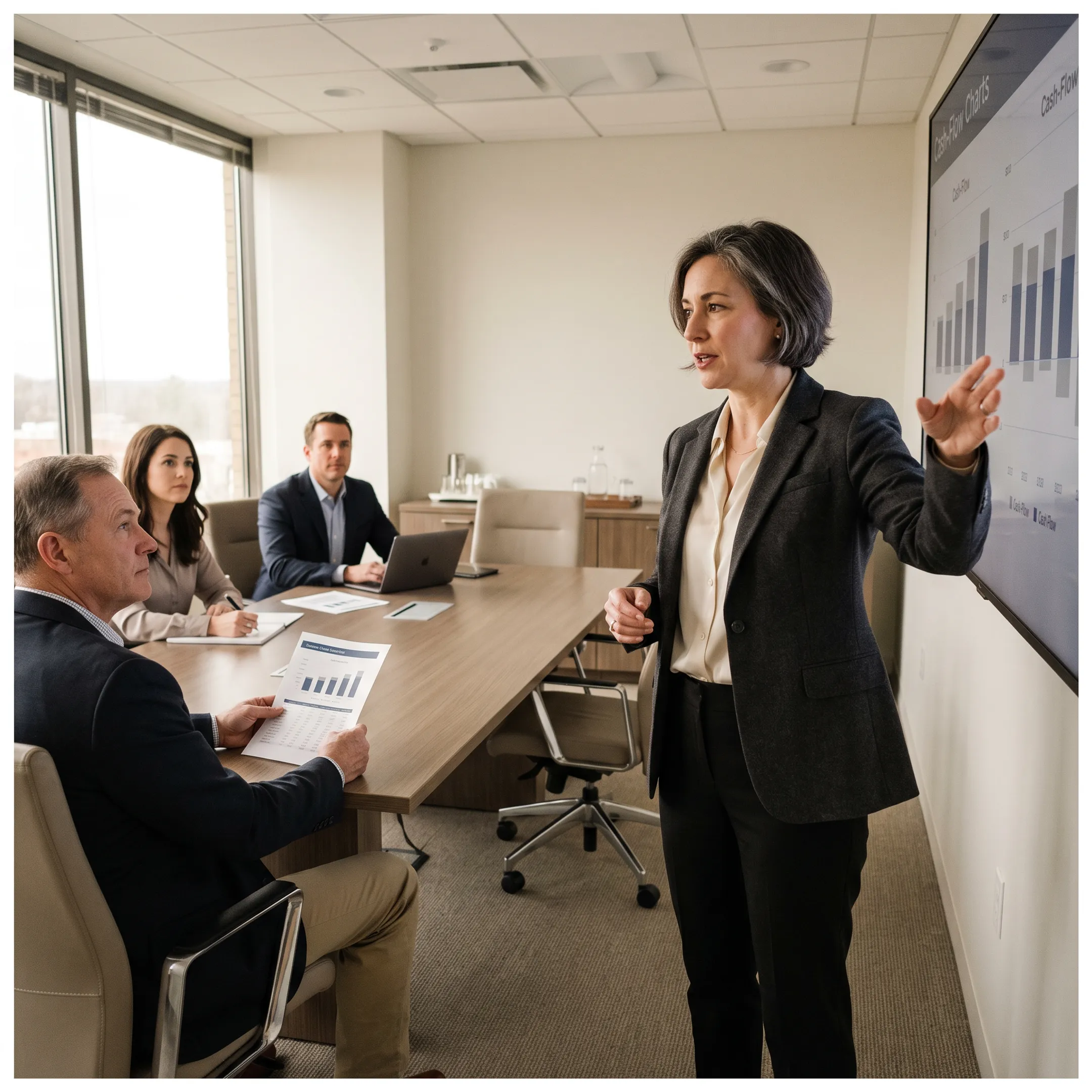 Fractional CFO presenting financial planning insights to SaaS executives