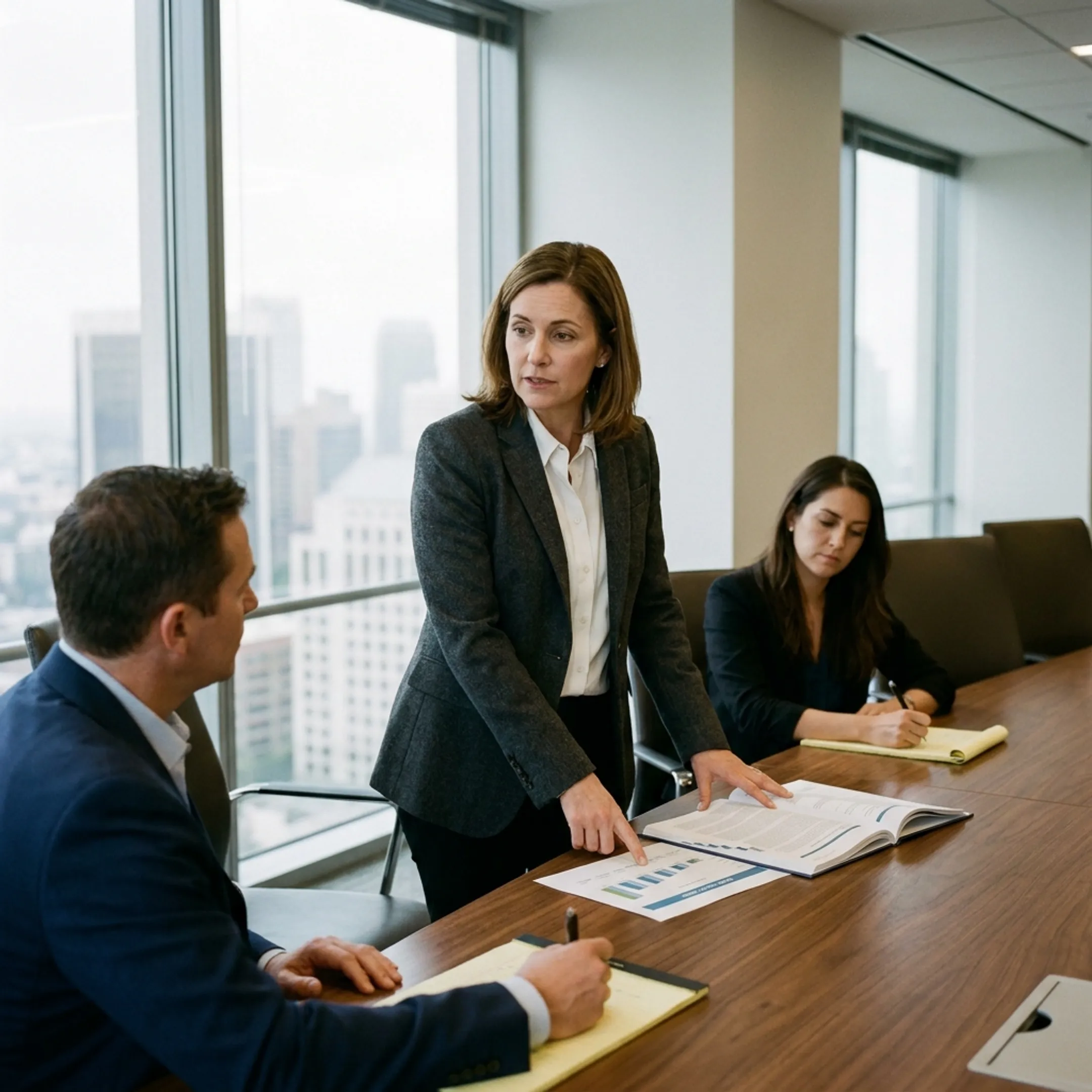 CFO adviser presenting financial analysis to business executives