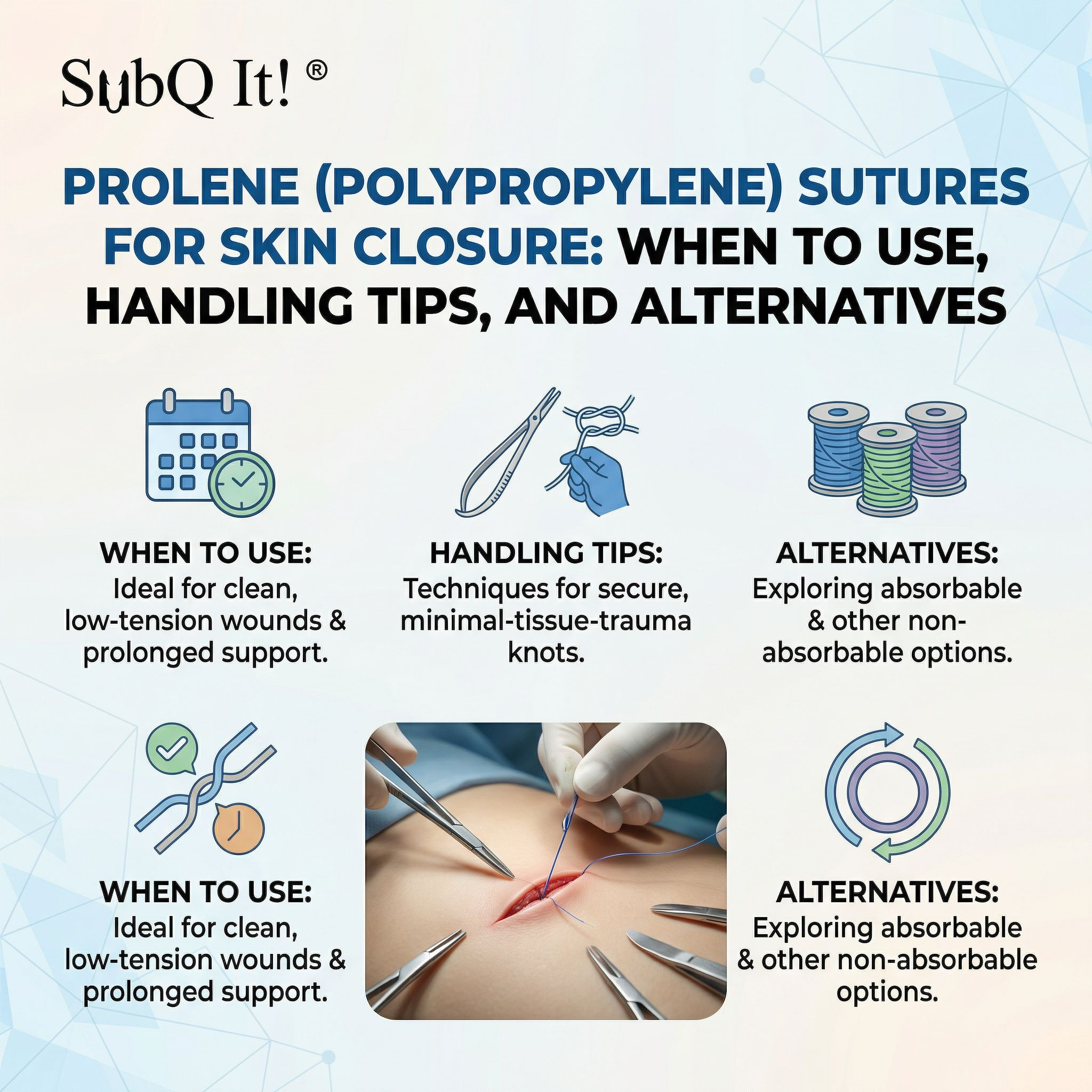 Prolene (Polypropylene) Sutures for Skin Closure: When to Use, Handling Tips, and Alternatives