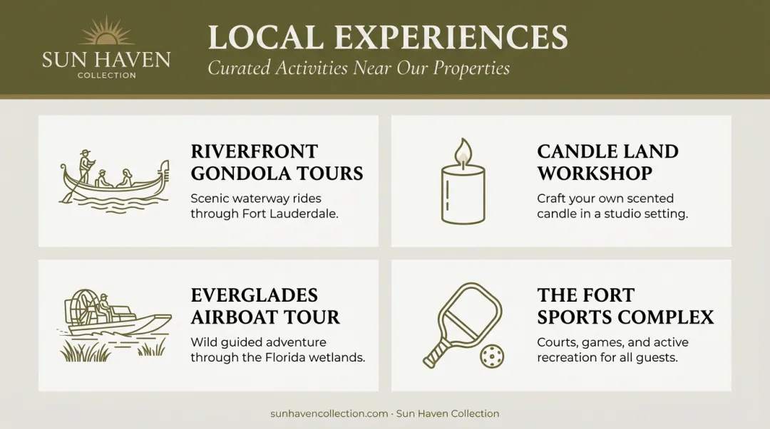 Four top Fort Lauderdale bachelorette activities icons and descriptions infographic