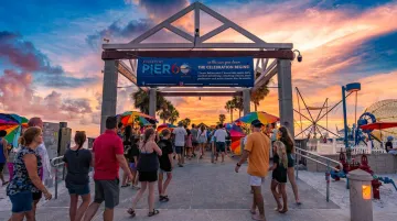 Vibrant family-friendly sunset festival at Pier 60 on Clearwater Beach Florida